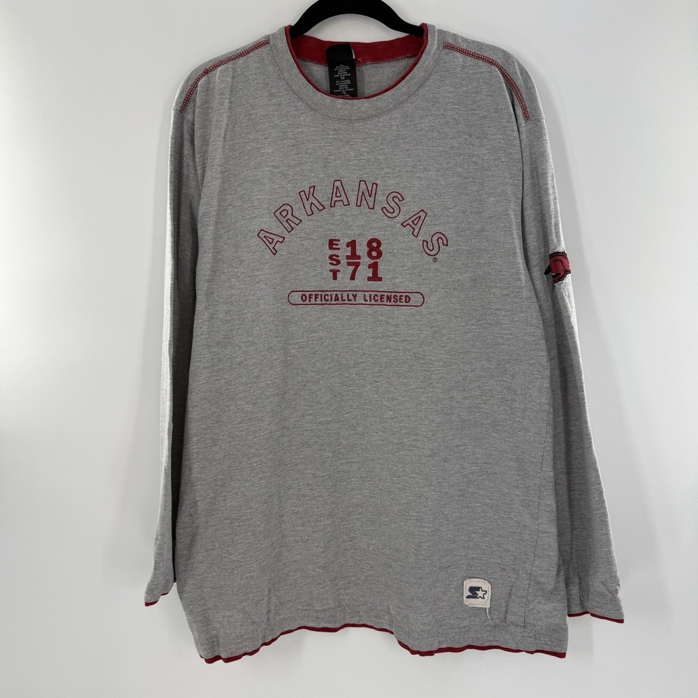 Vintage Arkansas Razorbacks Shirt Adult XLGray Starter Long Sleeve Football